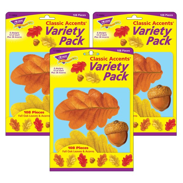 Trend Enterprises Fall Oak Leaves + Acorns Classic Accents Variety Pk, 108 Pieces, PK3 T10654 - main